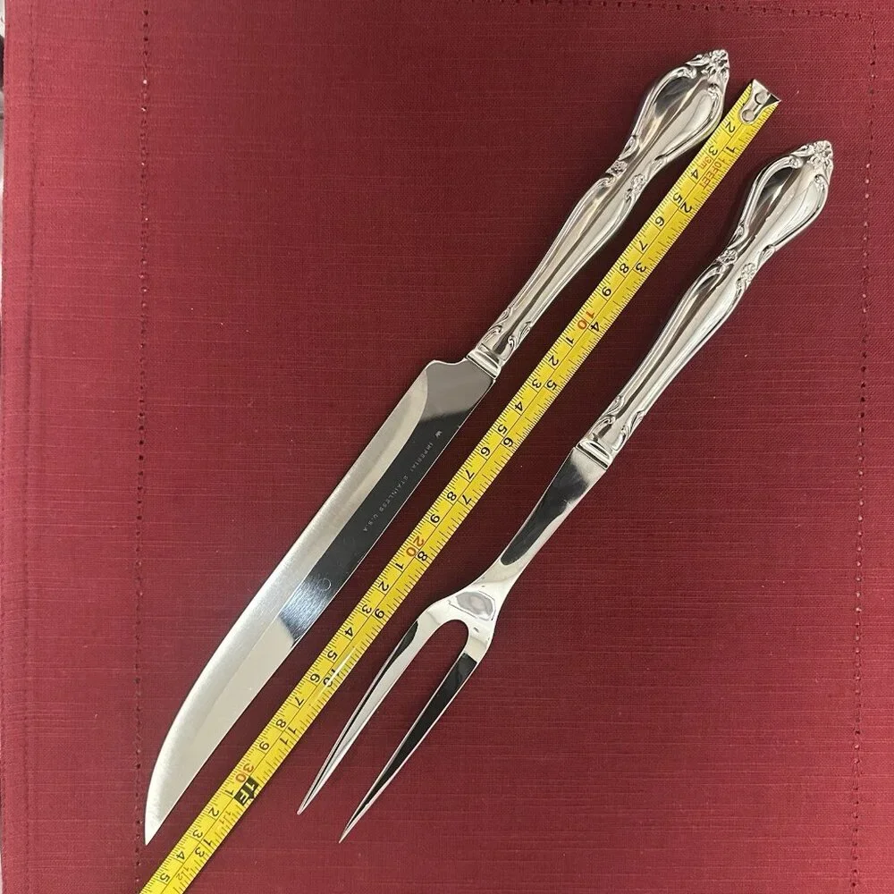 Vintage Imperial Stainless Rosedale Carving Set Knife & Fork USA Floral Design